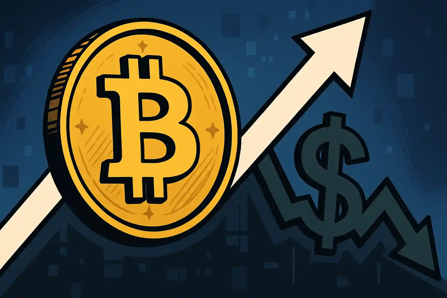 Ilustrasi Bitcoin naik tajam saat dolar AS melemah